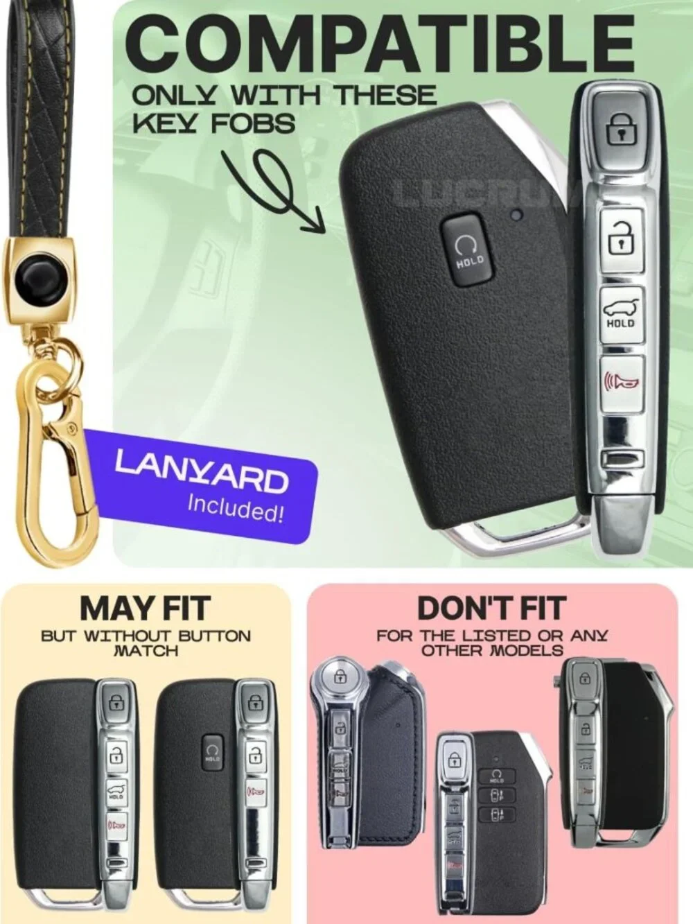 Stylish TPU Key Fob Cover & Leather Keychain for Kia - Durable & Protective Case